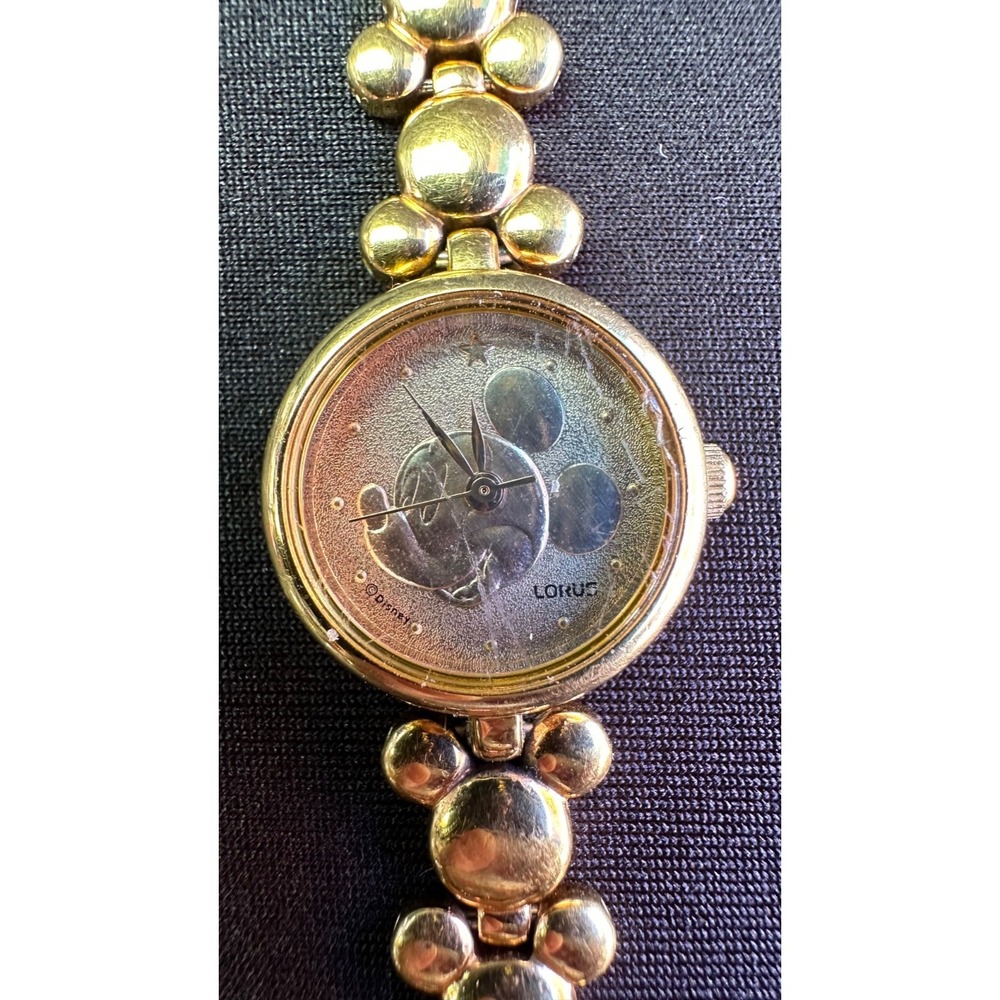 Vtg 90's Lorus Quartz Disney Mickey Mouse Gold Tone Ladies Watch Works